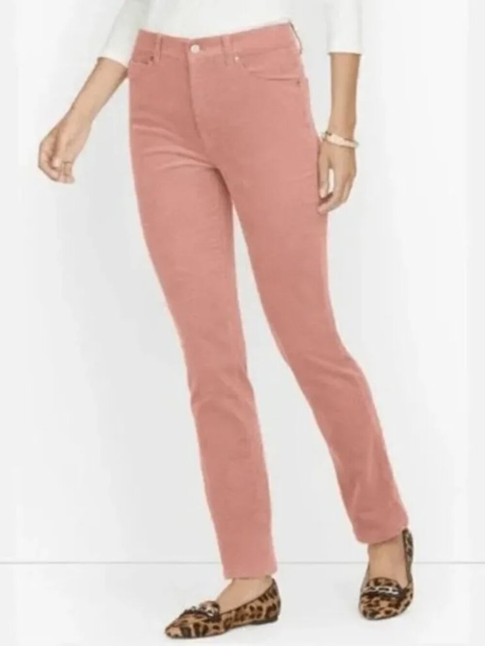 Talbots High-Waist Straight-Leg Corduroy Pants Light Pink